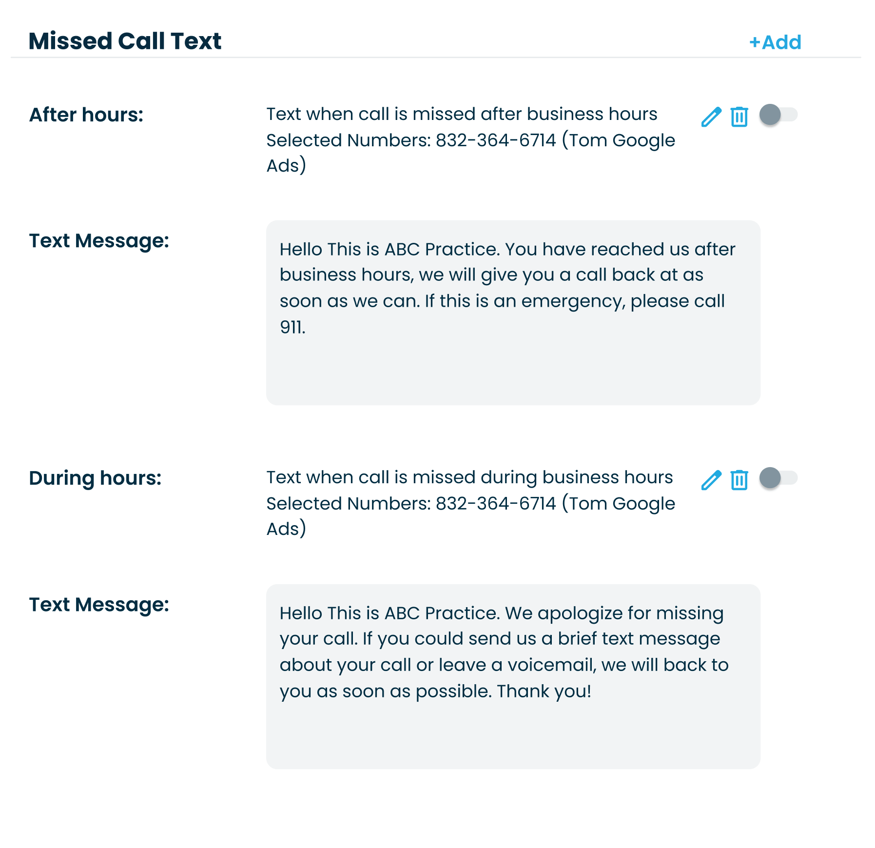 Engage - Missed Call Text