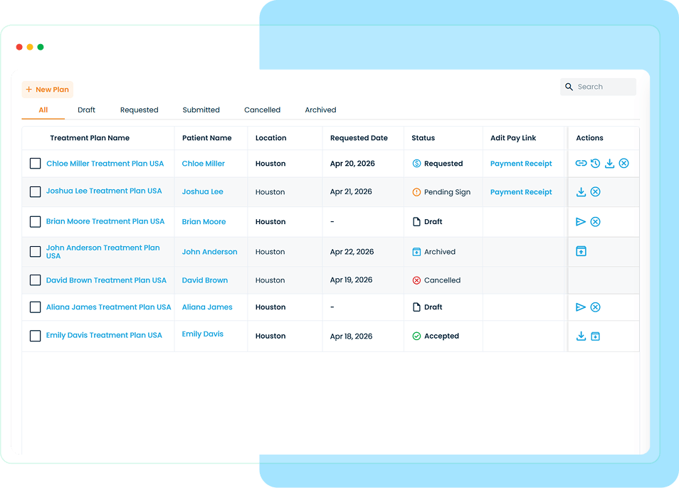 Easy access to all patient treatment plans