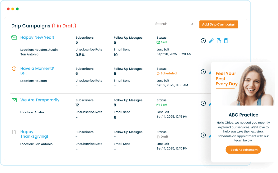 Email Marketing lets you create fully customizable campaigns that promote your practice